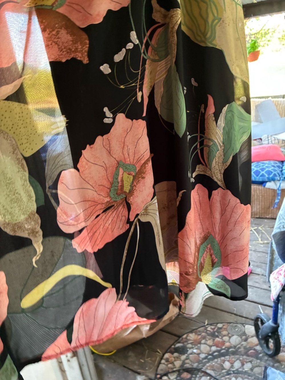 entro Black Mini Dress with Pink Floral and Green Leaf Accents